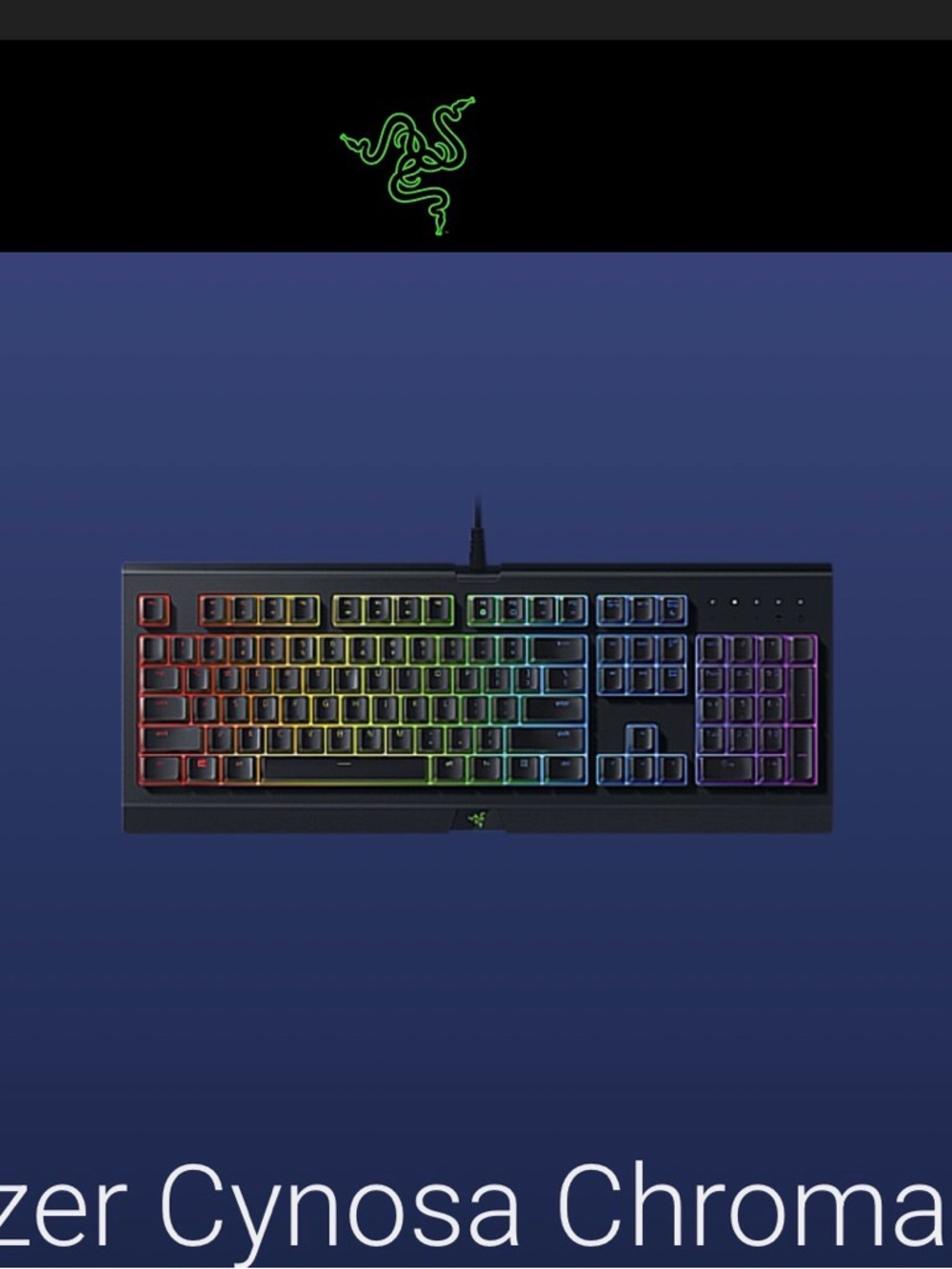 Razer RGB Cynosa Chroma Wired Gaming Keyboard — Black with Rainbow Backlight